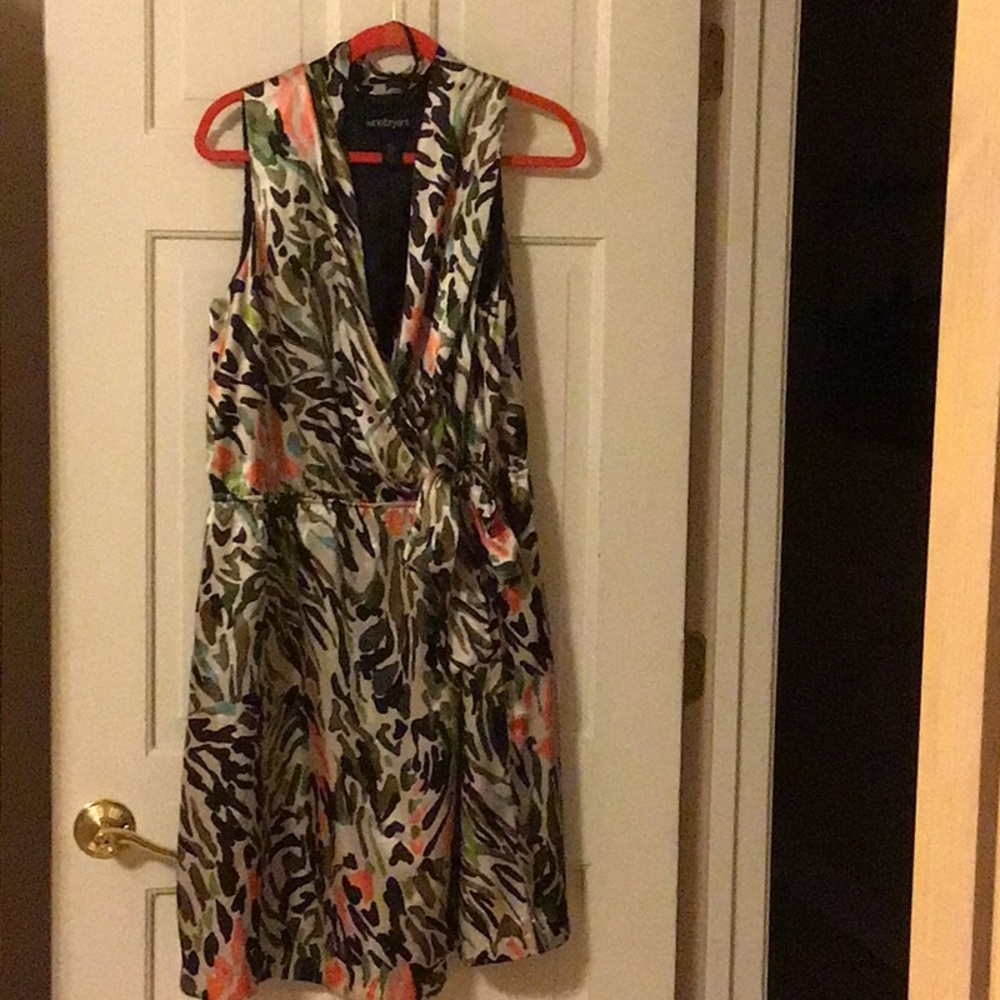 EUC, SAFARI PRINT SATIN LINED V NECK DRESS, LANE BRYANT SIZE 18, Sleeveless